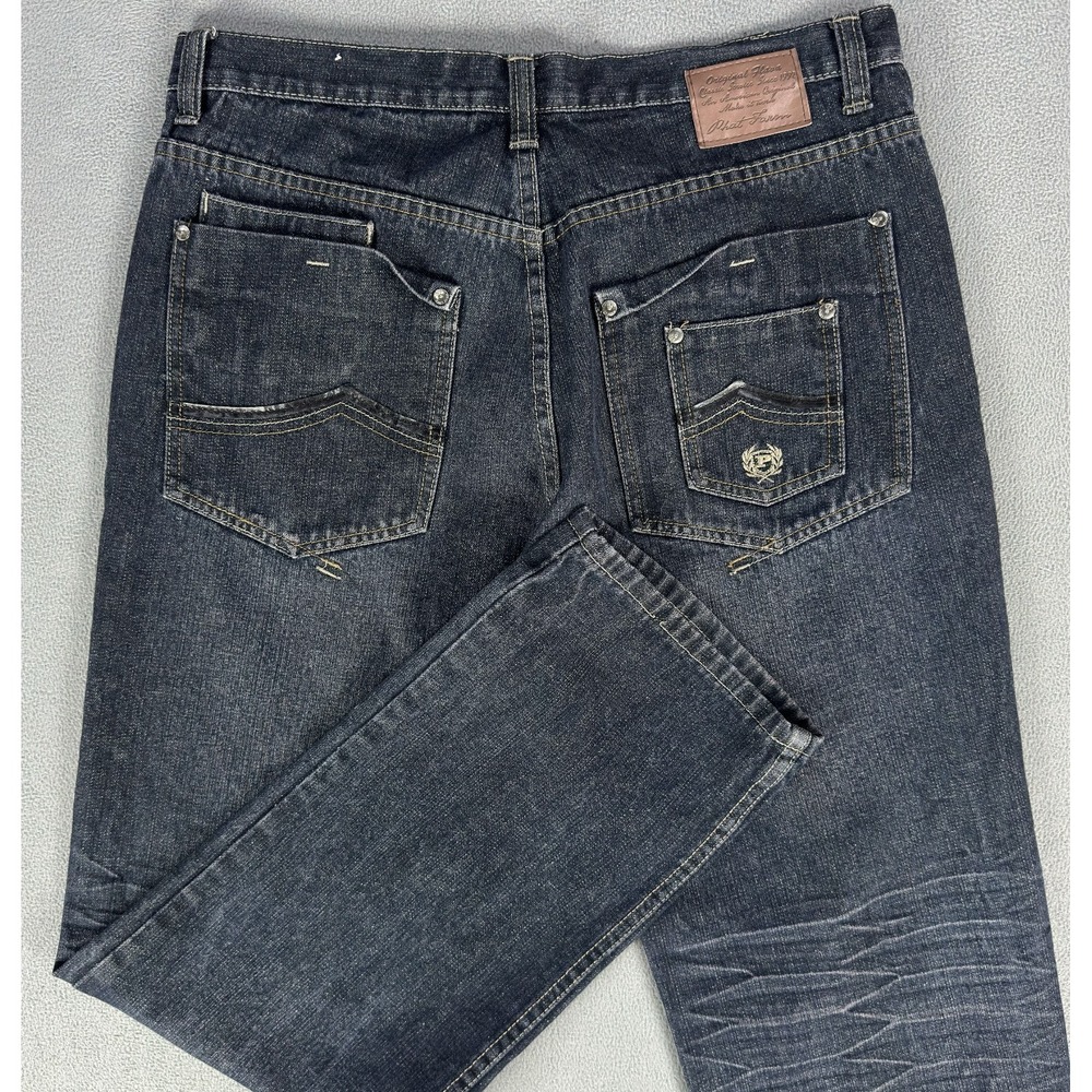 Phat‎ Farm Jeans Mens 36x32 Blue Slim Fit Double Pocket Embroidered Distressed
